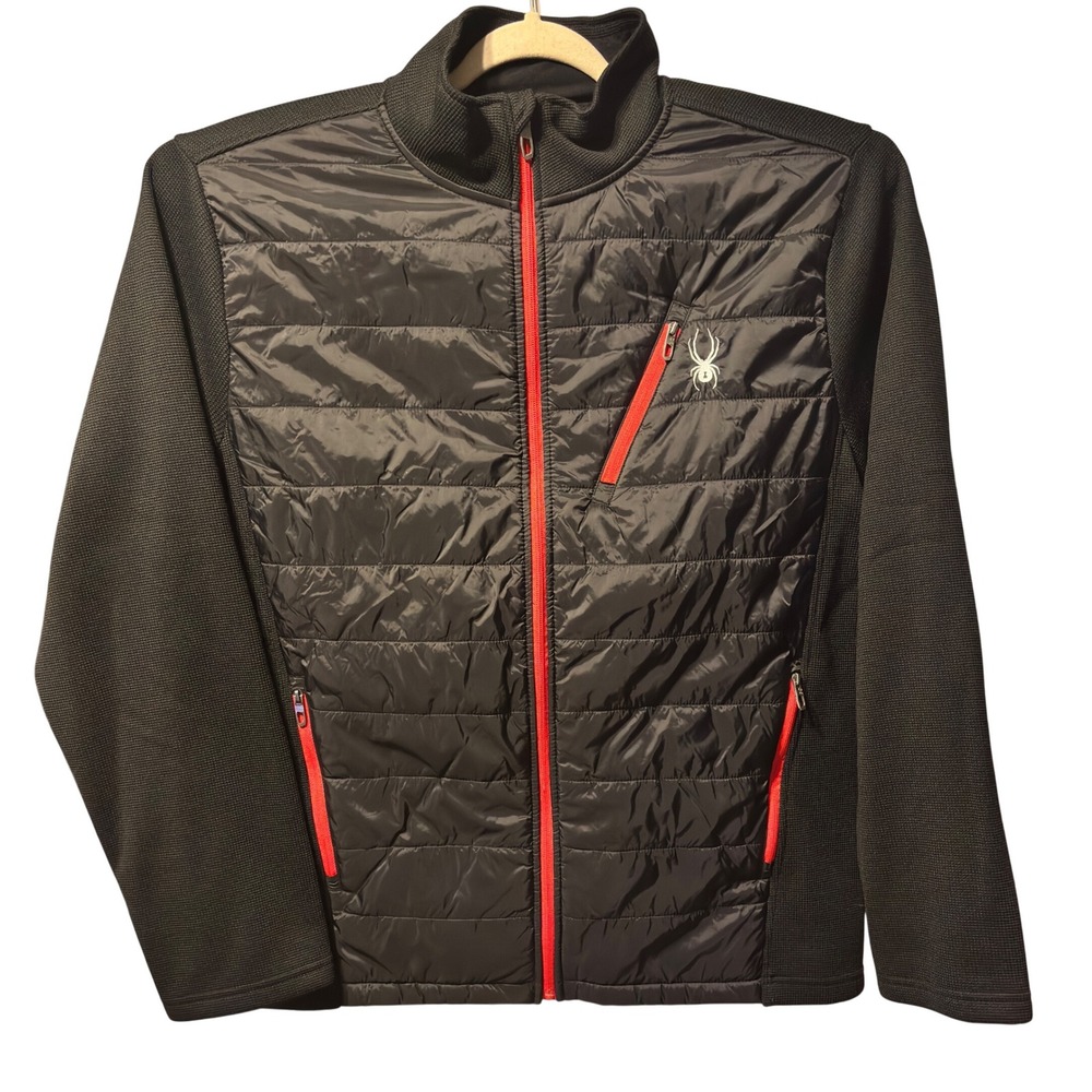 Spyder Men's Black‎ Red Puffer Fleece Jacket Full Zip Size XL Warm Cozy Pockets